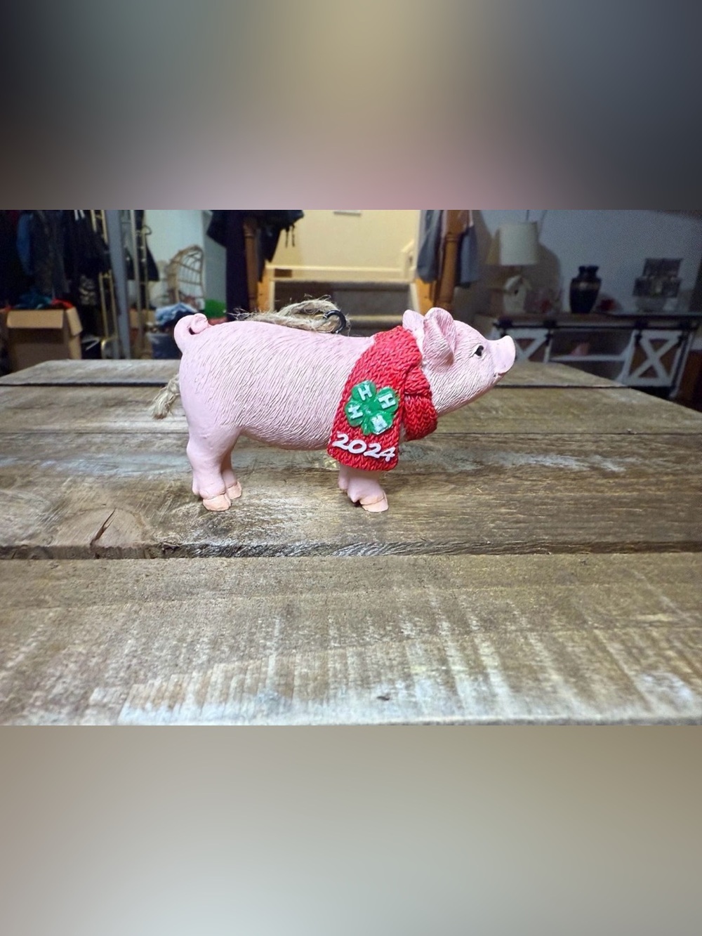 2024 4-H Pig Ornament Figurine with Red Scarf